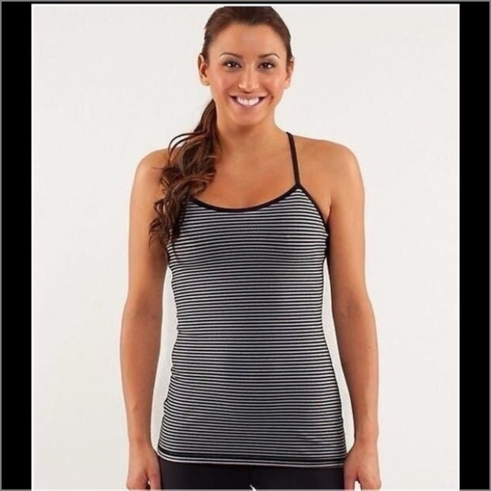Lululemon Power Y Tank in Black Grey Stripe